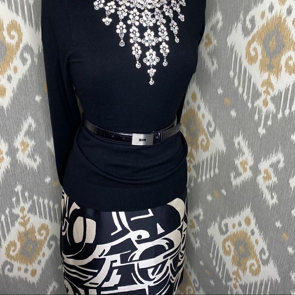 Ralph Lauren Black & Ivory Art Deco Abstract Auto Pattern Silk Pencil Skirt - Picture 13 of 16
